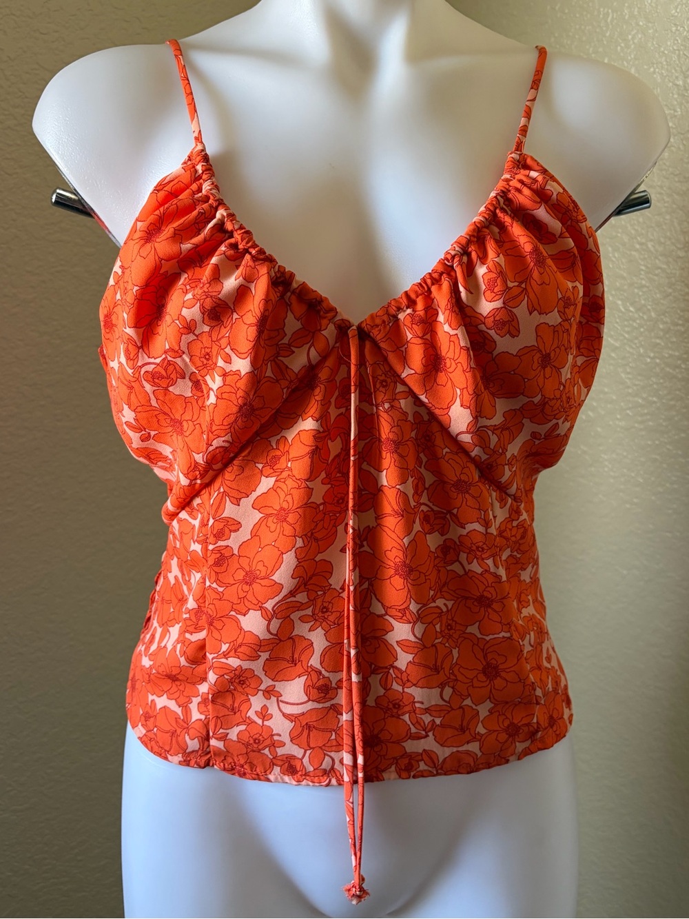 Sienna Sky Orange Floral Tie-Front Spaghetti Strap Camisole